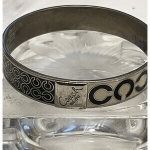 Coach Bangle Bracelet Signature Logo C Black White Enamel Stackable Y2K Designer